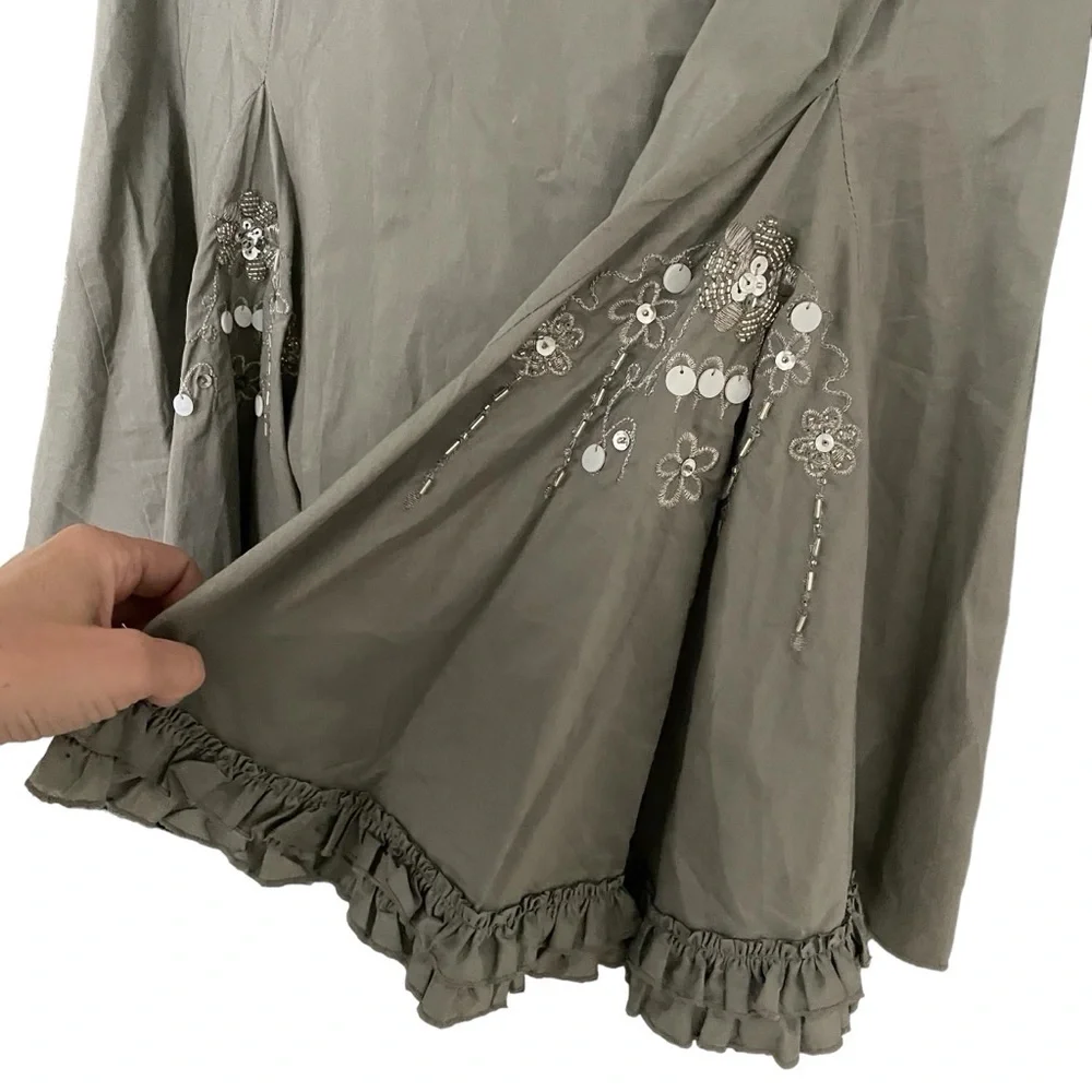 SPANNER Cotton Fit & Flare Embellished Midi Skirt Gray 12
